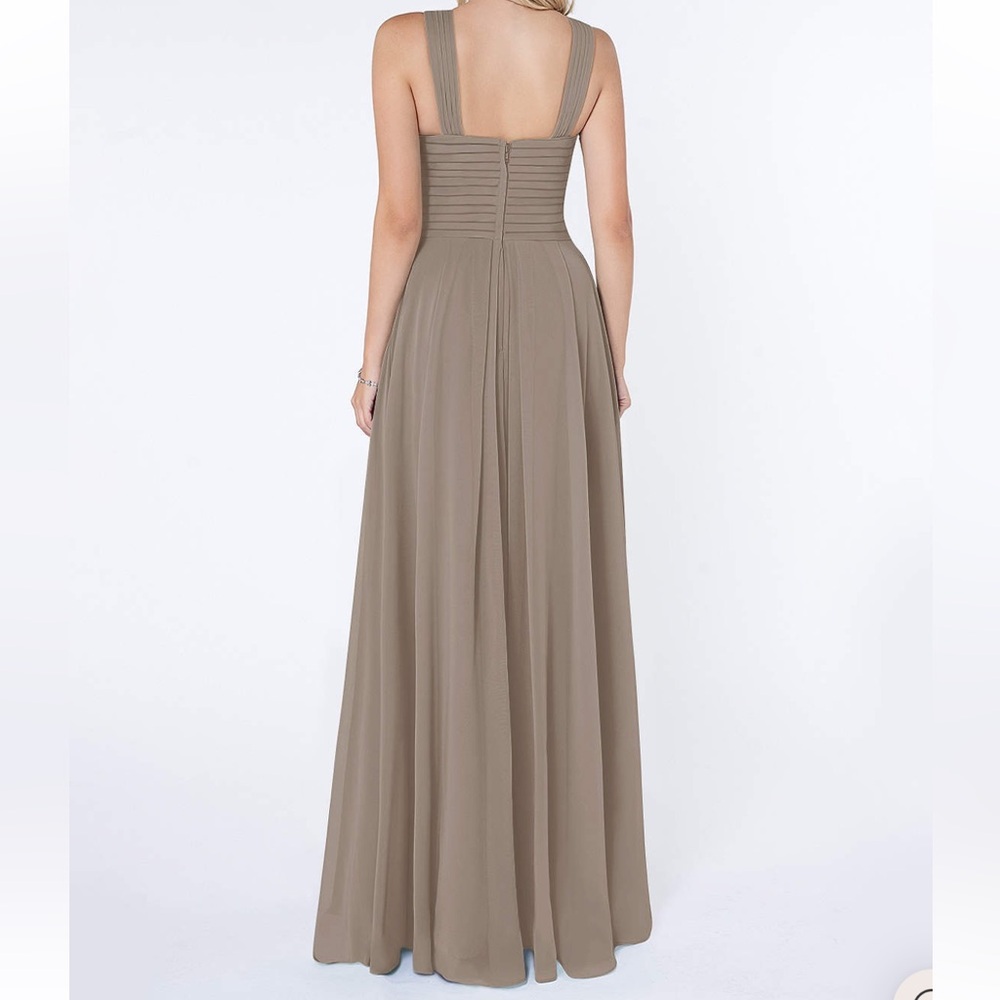 AZAZIE Flowy Pleated Chiffon Long Dress | Taupe | Size: A6 | Women - Picture 2 of 10